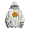 Zipper Pocket Smile Face Patchwork Fleece Hoodie Sweatshirt Streetwear Men's Hip-Hop Casual Hooded Top