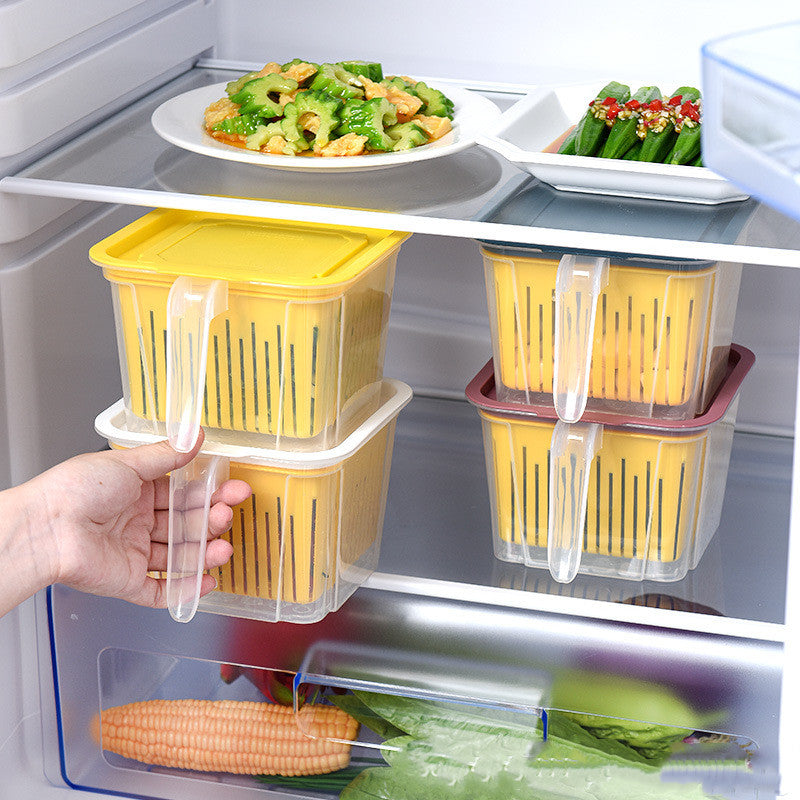 Refrigerator Double-layer Fruit And Vegetable Food Storage Container With Lid Drain And Refrigerate
