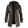 Leather jacket hooded slim coat