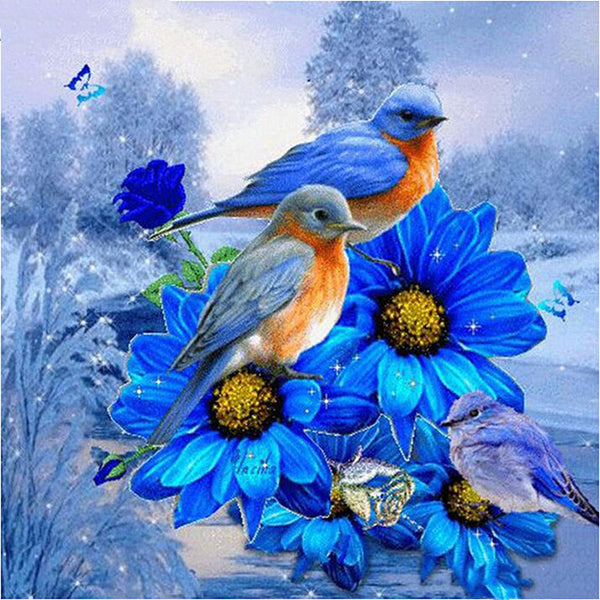 Diamond painting "Blue Flowers and Birds", DIY