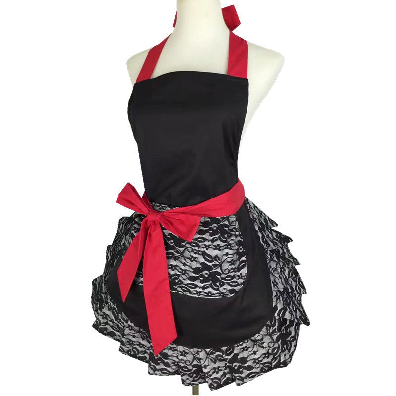 Black lace simple strap apron