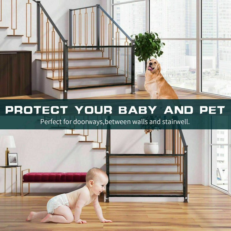 Pets Dog Cat Baby Safety Gate Mesh Fence Magic Portable Guard Net Stairs Doors