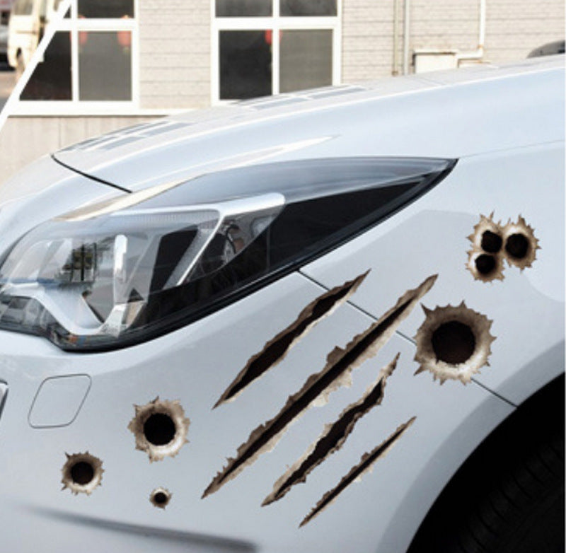Simulation Bullet Hole Scratches Cover Decorative Car Stickers Cracks Modified 3d Creative Waterproof