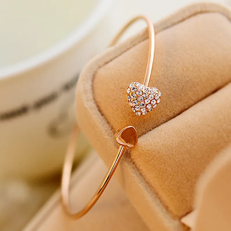 LOVE Crystal Double Heart Cuff Bracelet