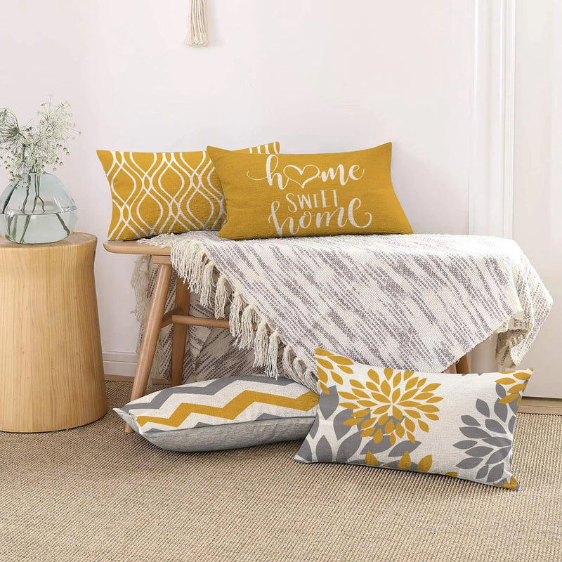 Yellow Geometric Linen Pillow