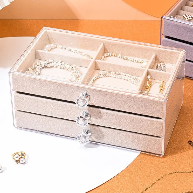 Three Layer Velvet Jewelry Box