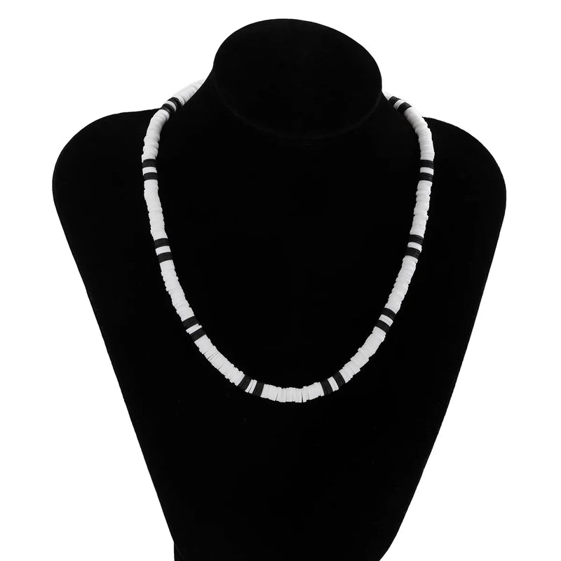 White Black Color Soft Clay Beads Necklaces