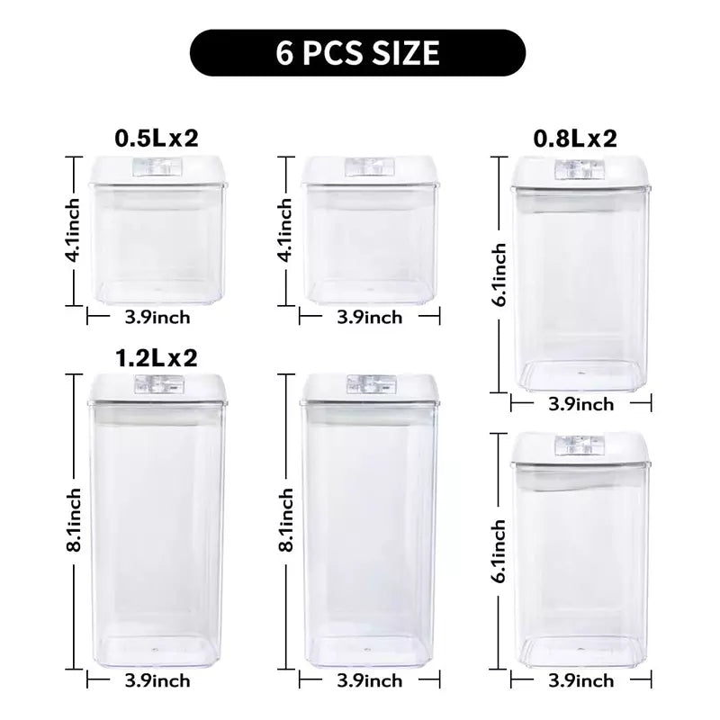 6pcs Set Easy Lock Food Storage Containers For Flour And Sugar Storage