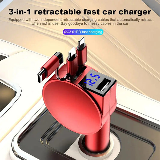 100W 3 IN 1 Retractable Charger USB Type C Cable