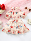 Baby Girl Floral Smocked Frill Trim Dress