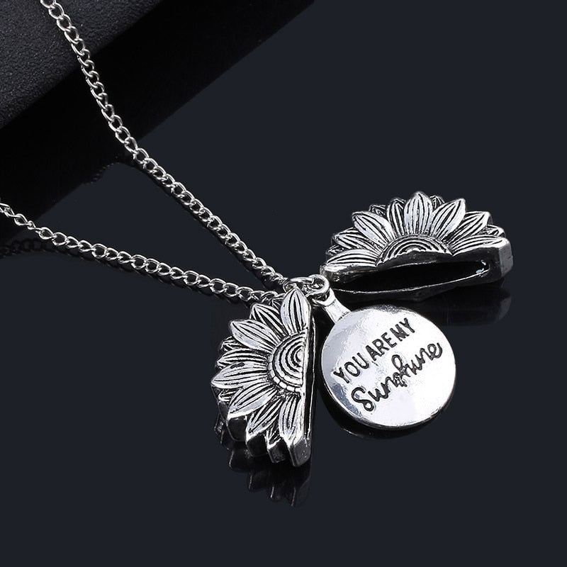 You Are My Sunshine Sunflower Pendant Necklace