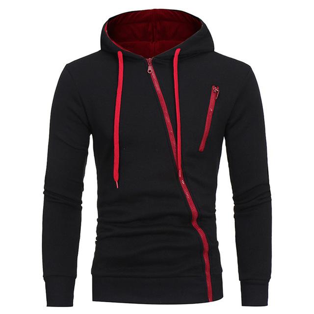 Diagonal Zipper Design Sweater Solid Color Hooded Sweater Men Clothes