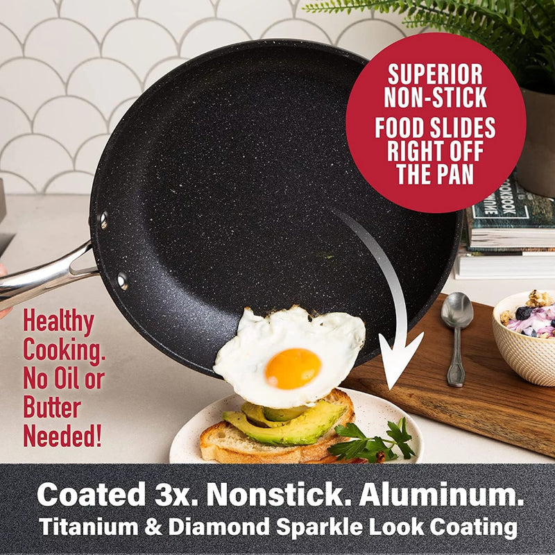 Pots and Pans Set, 10 Piece Nonstick Cookware Set, Includes Steamer, Scratch Resistant, Granite Coated Kitchen Utensils