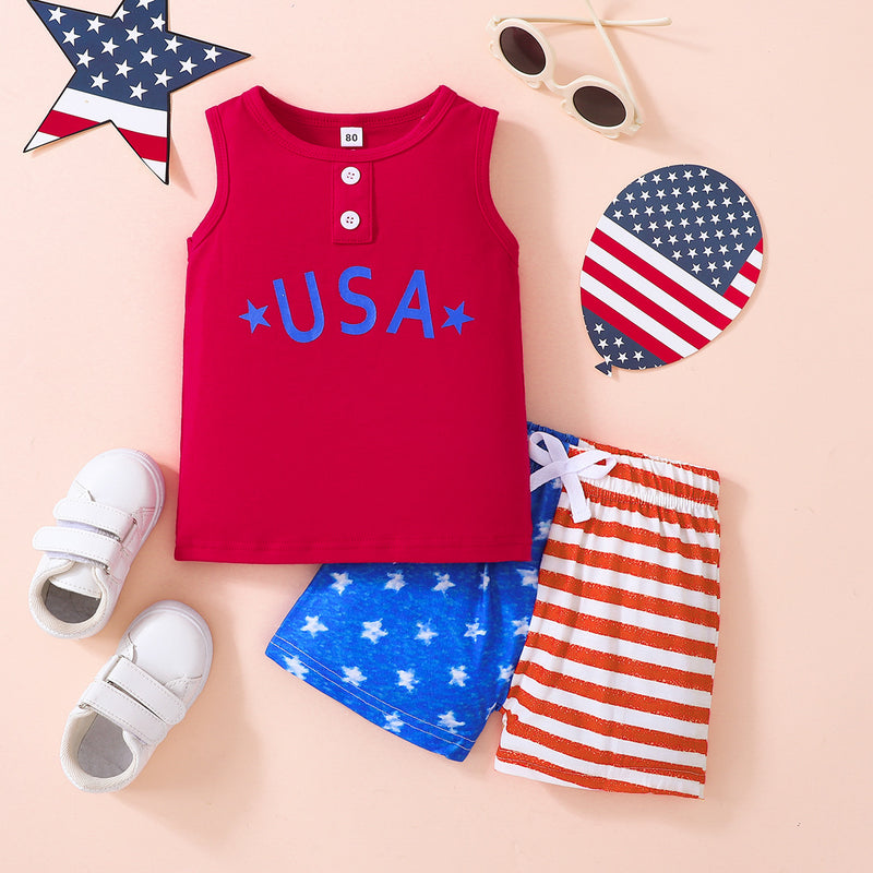 Kids USA Graphic Tank and Star and Stripe Shorts Set