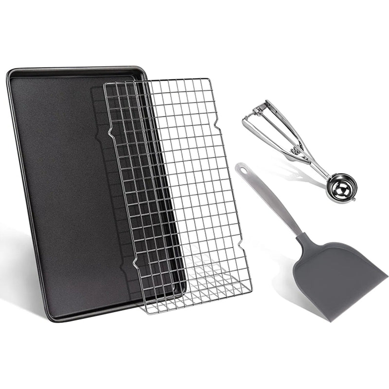 Cookie Sheets Non-stick Baking Sheet Set With Non-stick Jelly Roll Pan;  Rack;  Cookie Scoop;  Spatula